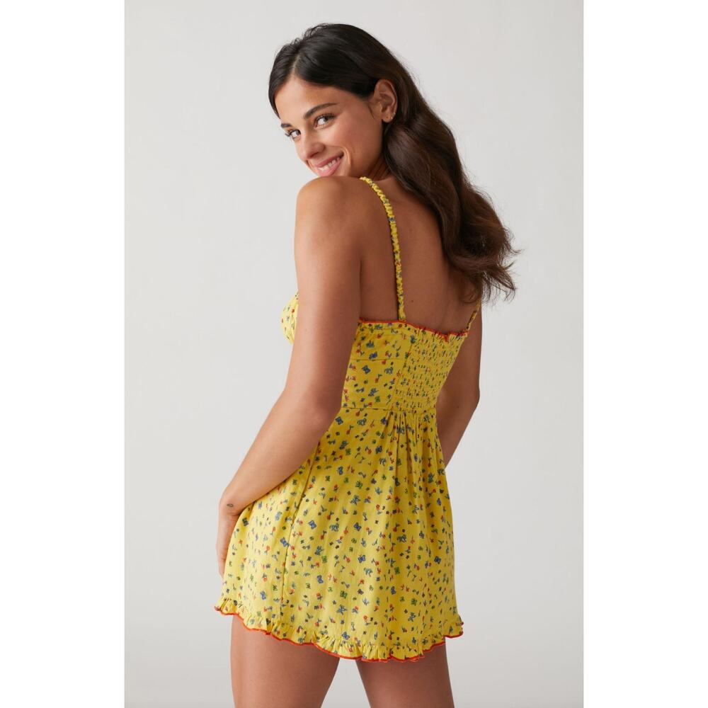 UO URBAN OUTFITTERS NWT Betti Print Yellow Linen Blend Romper // L - Picture 3 of 13